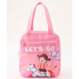 fab n funky Pony Ride Kids Insulated Lunch Bag - Pink| Thermal Tiffin Bag| Lightweight School, Office & Picnic Food Carry Bag with Double Handles| Pouch for Cutlery-picture-35