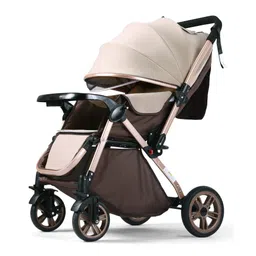 fab n funky Premium Multi-Function Baby Stroller with Reversible Handle - Beige| Shock-Absorbing Wheels| Large Adjustable Canopy| Reclining Seat| Linked Brakes| Compact Fold| Front Swivel Wheels| Cushion Seat-picture-30