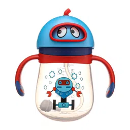 fab n funky Robot Print Twin Handle Straw Sipper Blue - 240 ml-picture-27