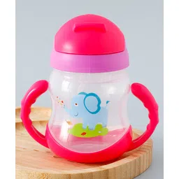fab n funky Straw Sipper  with Twin Handle & Straw Elephant Print Pink - 200 ml-picture-38