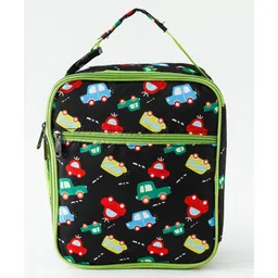 fab n funky Vehicles Kids Lunch Bag Black| Lightweight School Tiffin Carry Bag| Front Pocket for Cutlery| Side Mesh Pocket| Ideal for School, Office & Picnic-picture-19