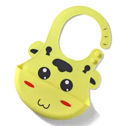 fab n funky Water-Resistant Baby Silicone Bib - Yellow | Food-Grade Silicone | BPA-Free | Crumb Catcher | Adjustable Fit | Easy to Clean | Travel-Friendly | Reusable Bib|-picture-17