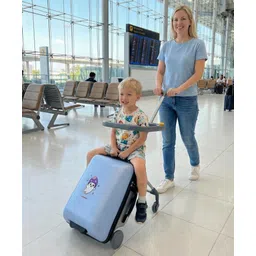 fab n funky Kids 2-in-1 Ride-On Travel Suitcase 16Inch - Blue| Foldable Seat| Shock-Resistant Hard Shell| PU Wheels| Ergonomic Tilt Design with Support Leg| Spacious Interior| Secure Number Lock image 1