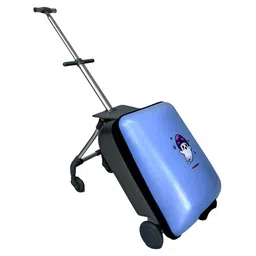 fab n funky Kids 2-in-1 Ride-On Travel Suitcase 16Inch - Blue| Foldable Seat| Shock-Resistant Hard Shell| PU Wheels| Ergonomic Tilt Design with Support Leg| Spacious Interior| Secure Number Lock image 4