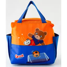 fab n funky Soccer Bear Insulated Lunch Bag for Kids - Orange & Blue| Thermal School Tiffin Bag| Lightweight Food Carry Bag with Handles for Boys & Girls image 1