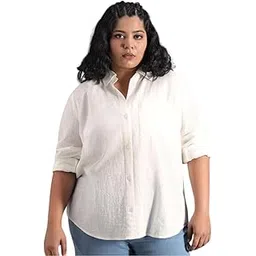 fab star- look great feel great. Women White Classic Spread Collar Curved Cotton Oversized Casual Shirt Long Sleeves Solid Cotton Oversized Casual Shirt White Black-picture-15