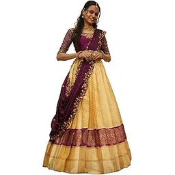 fabcartz South Indian Style Semi-Stitched Half Saree for Women's-picture-34
