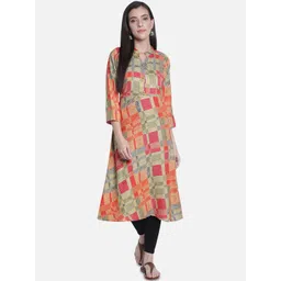 Fabclub Women Orange & Green Printed Kurta-picture-33