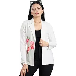 fabcurate curate your own fabric FABCURATE The Perfect Spring Fling Women's White Blazer with Shawl Collar, Full Sleeves, Regular Fit, Versatile Polyester Jacket for Everyday Wear & Special Occasions, Easy to Style & Maintain-picture-12