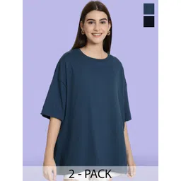 Fabflee Pack Of 2 Graphic Powerpuff Girls Printed Drop-Shoulder Oversizeed Cotton T-Shirts-picture-26