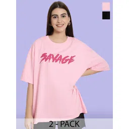 Fabflee Pack Of 2 Graphic Printed Cotton Longline Oversized T-shirts-picture-20