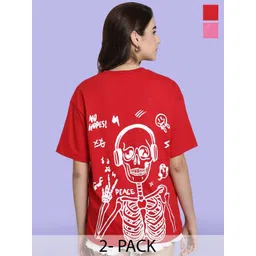 Fabflee Pack of 2 Graphic Printed Cotton Oversized T-shirt-picture-36