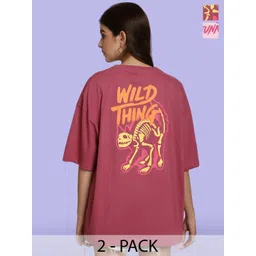 Fabflee Pack Of 2 Graphic Printed Drop-Shoulder Sleeves Longline Oversized Cotton T-shirts-picture-25