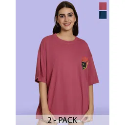 Fabflee Pack Of 2 Graphic Printed Drop-Shoulder Sleeves Oversizeed Cotton T-Shirts-picture-21