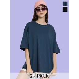 Fabflee Pack Of 2 Graphic Printed Drop-Shoulder Sleeves Oversizeed Cotton T-Shirts-picture-24