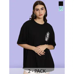 Fabflee Pack Of 2 Graphic Printed Drop-Shoulder Sleeves Oversizeed Cotton T-Shirts-picture-23