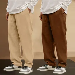 fabflee Pack of 2 Men Solid Beige, Brown Track Pants-picture-24