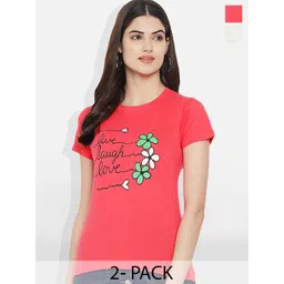 Fabflee Pack Of 2 Typography Printed Cotton T-shirts-picture-22