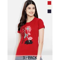 Fabflee Pack Of 3 Typography Printed Cotton T-shirt image 1
