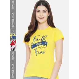 Fabflee Pack Of 3 Typography Printed Round Neck Casual Knitted Cotton T-shirts-image-37