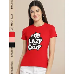 Fabflee Pack of 3 Typography Printed Round Neck Cotton T-shirt-image-0