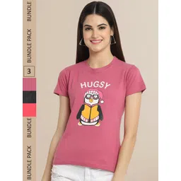 Fabflee Pack Of 3 Women Typography Printed Cotton T-shirt-picture-34
