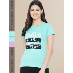 Fabflee Pack Of 3 Women Typography Printed Cotton T-shirt-picture-24