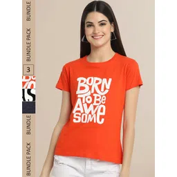 Fabflee Pack Of 3 Women Typography Printed Cotton T-shirt-picture-20