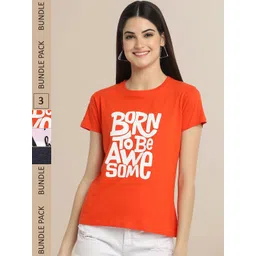 Fabflee Pack Of 3 Women Typography Printed Cotton T-shirt-picture-22