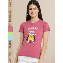 Fabflee Pack Of 3  Women Typography Printed Cotton T-shirt-picture-40