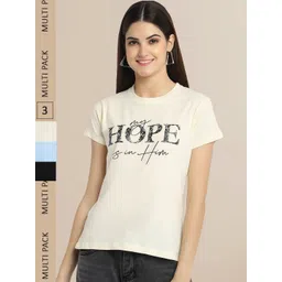 Fabflee Pack Of 3 Women Typography Printed Cotton T-shirt-picture-17