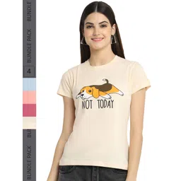 Fabflee Pack of 4 Typography Printed Round Neck Cotton T-shirt-picture-10