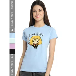 Fabflee Pack of 4 Typography Printed Round Neck Cotton T-shirt-picture-27