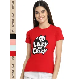 Fabflee Pack of 4 Typography Printed Round Neck Cotton T-shirt-picture-34