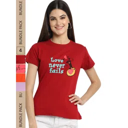 Fabflee Pack of 4 Typography Printed Round Neck Cotton T-shirt-picture-31