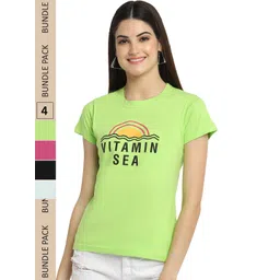 Fabflee Pack of 4 Typography Printed Round Neck Cotton T-shirt-picture-16