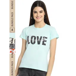 Fabflee Pack of 4 Typography Printed Round Neck Cotton T-shirt-picture-13