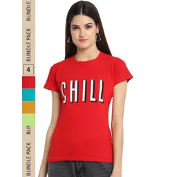 Fabflee Pack of 4 Typography Printed Round Neck Cotton T-shirt-picture-24