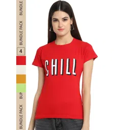 Fabflee Pack of 4 Typography Printed Round Neck Cotton T-shirt-picture-25