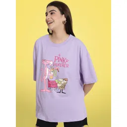Fabflee Pink Panther Printed Drop-Shoulder Cotton Oversized T-shirt-picture-40