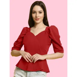 Fabflee Sweetheart Neck Puff Sleeve Peplum Top-picture-38