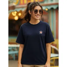 Fabflee Typography Printed Round Neck Drop-Shoulder Sleeves Oversized Cotton T-shirt-picture-32