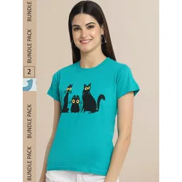 Fabflee Women Blue Pack of 2 Graphic Printed Cotton T-shirt-picture-40