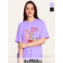 Fabflee Women Pack Of 2 Graphic Printed Round Neck Cotton Oversized T-shirt-picture-38