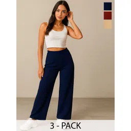 Fabflee Women Pack Of 3 Mid-Rise Loose Fit Trousers-picture-35