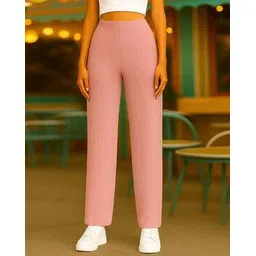 fabflee x ag Women Ribbed Relaxed Fit Flat-Front Trousers-picture-26