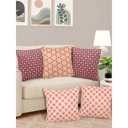 FABINALIV Beige & Brown 5 Pieces Printed Velvet Square Cushion Covers-picture-24
