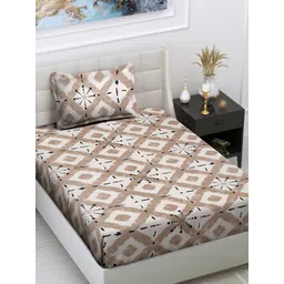FABINALIV Beige & White Geometric 300 TC Single Bedsheet With 1 Pillow Cover-picture-19