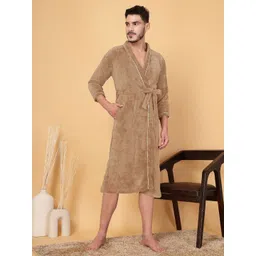 FABINALIV Beige Cotton Bath Robe With 2 Front Pockets-picture-19