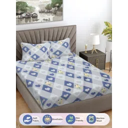 FABINALIV Blue & Grey Cartoon Characters 300 TC King Bedsheet with 2 Pillow Covers-picture-12